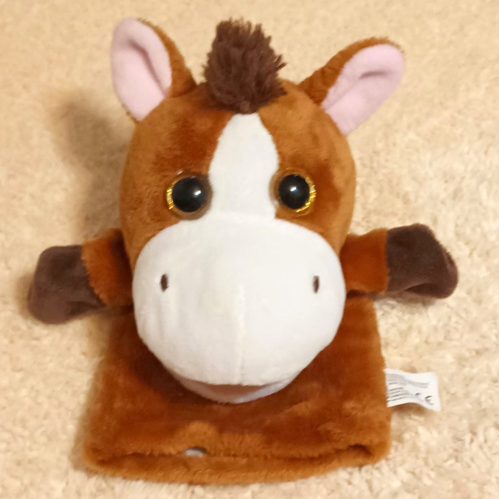 VGUC ~ Kellytoy 11" Brown Horse Plush Puppet With Big Gold Sparkly Plastic Eyes